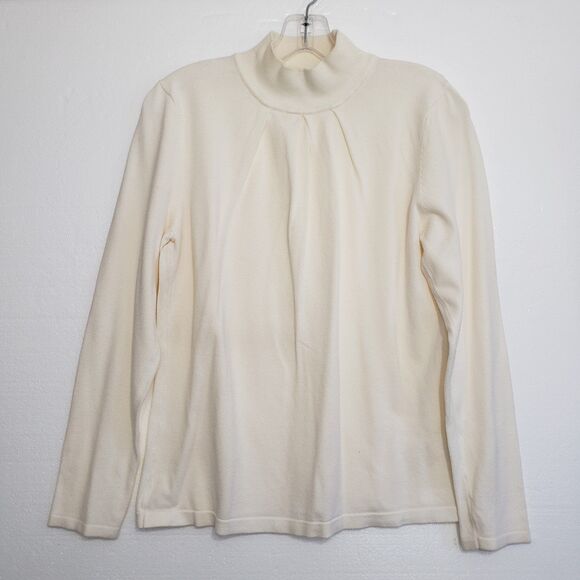 Investments Woman's Soft Ivory Mock Neck Pleated Front Top, Size Large - Picture 7 of 8